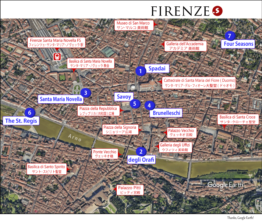 フィレンツェのおすすめホテル地図