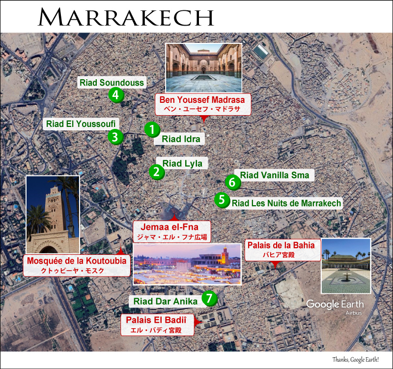 Vai alla mappa con i riad di Marrakech