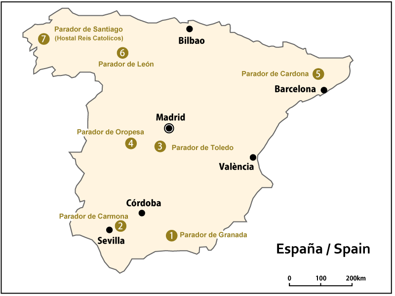 スペイン おすすめのパラドール地図