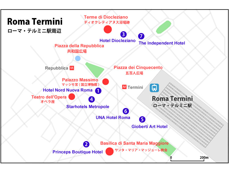 ローマ・テルミニ駅周辺のホテル地図へ